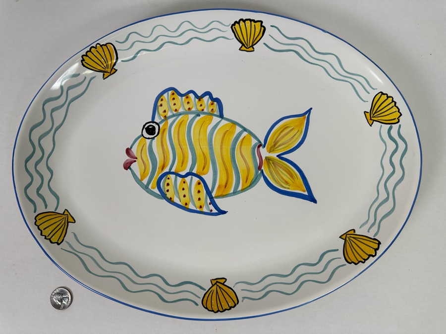 Large Hand Painted Fish Oval Platter Made In Portugal 16.5 X 12.5 [Photo 2]