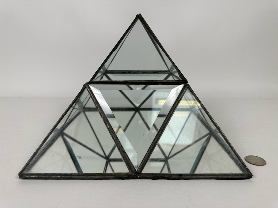 Brass And Glass Pyramid Display Case With Mirrored Bottom 10W X 10D X 7.5H [Photo 4]