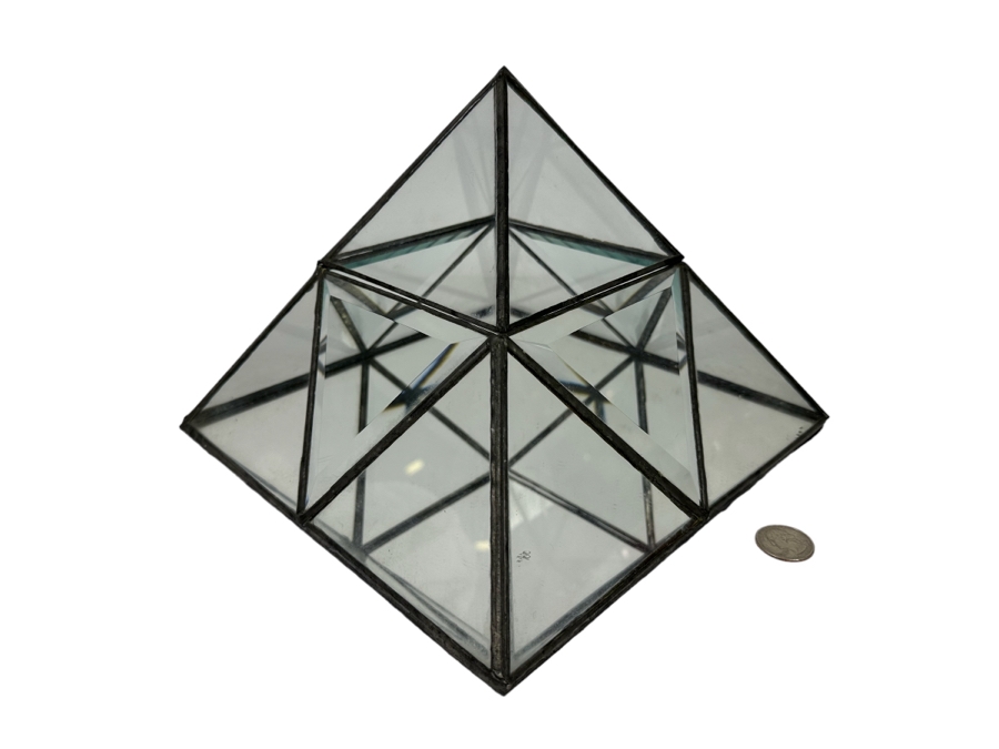 Brass And Glass Pyramid Display Case With Mirrored Bottom 10W X 10D X 7.5H