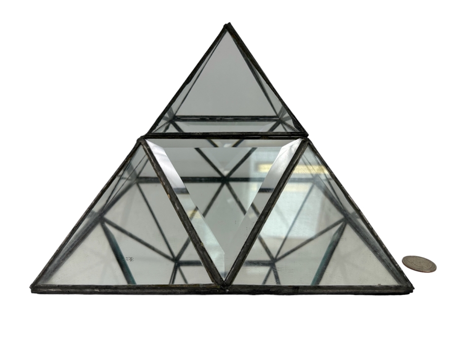 Brass And Glass Pyramid Display Case With Mirrored Bottom 10W X 10D X 7.5H [Photo 2]