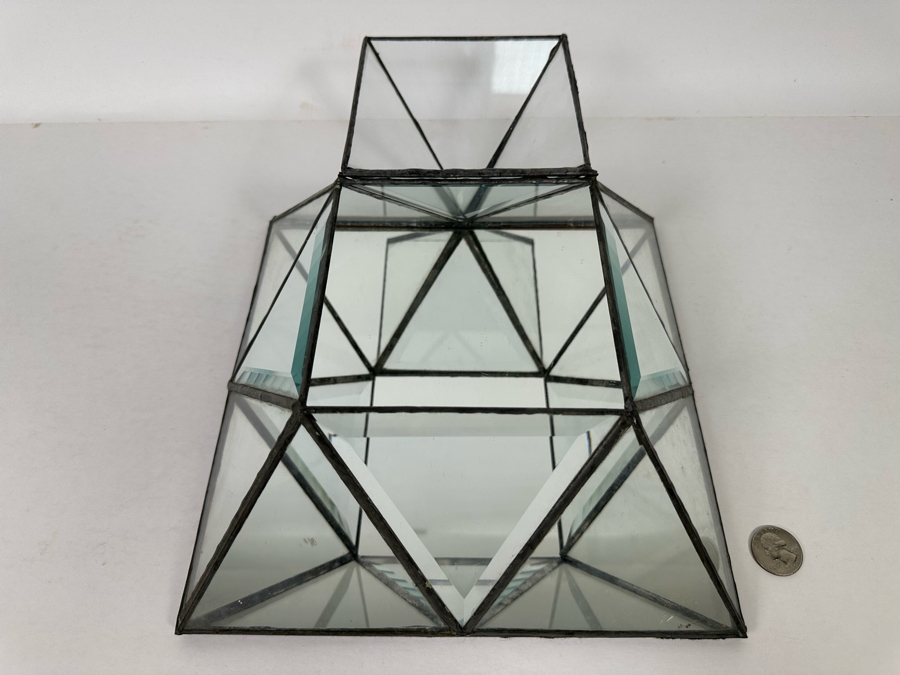 Brass And Glass Pyramid Display Case With Mirrored Bottom 10W X 10D X 7.5H [Photo 8]