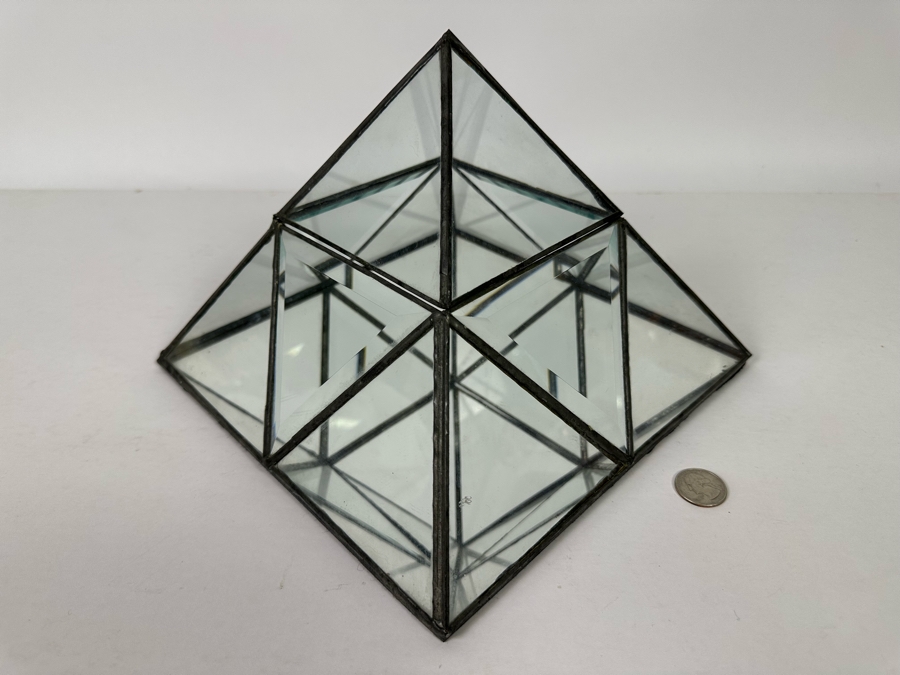 Brass And Glass Pyramid Display Case With Mirrored Bottom 10W X 10D X 7.5H [Photo 11]