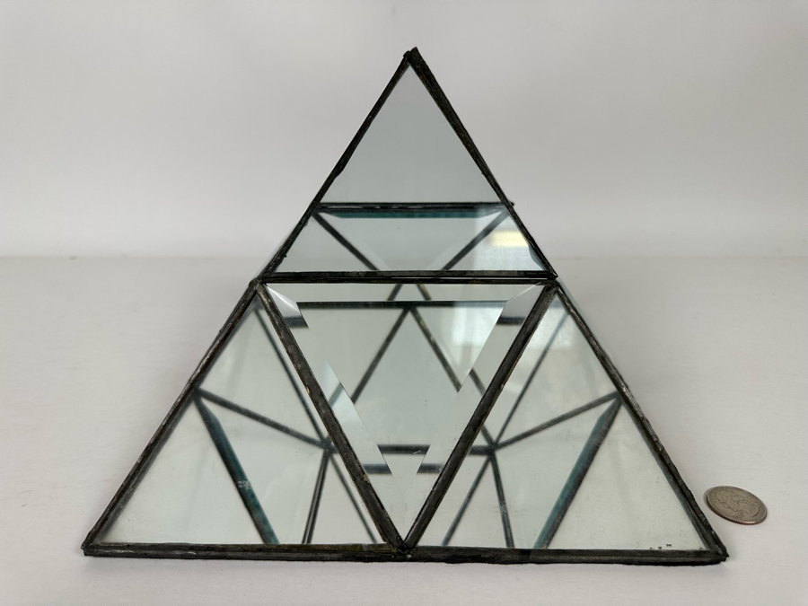 Brass And Glass Pyramid Display Case With Mirrored Bottom 10W X 10D X 7.5H [Photo 3]