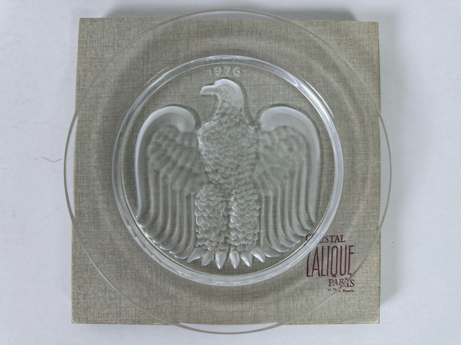 Vintage Signed Lalique France Crystal Annual Plate Bicentennial 1976 American Eagle 12th In Series With Original Box 8.5R [Photo 2]