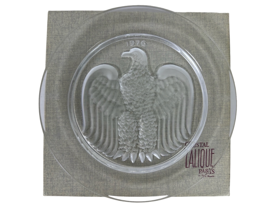 Vintage Signed Lalique France Crystal Annual Plate Bicentennial 1976 American Eagle 12th In Series With Original Box 8.5R