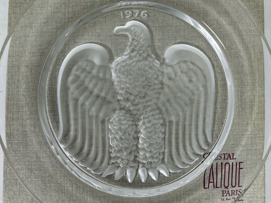 Vintage Signed Lalique France Crystal Annual Plate Bicentennial 1976 American Eagle 12th In Series With Original Box 8.5R [Photo 3]
