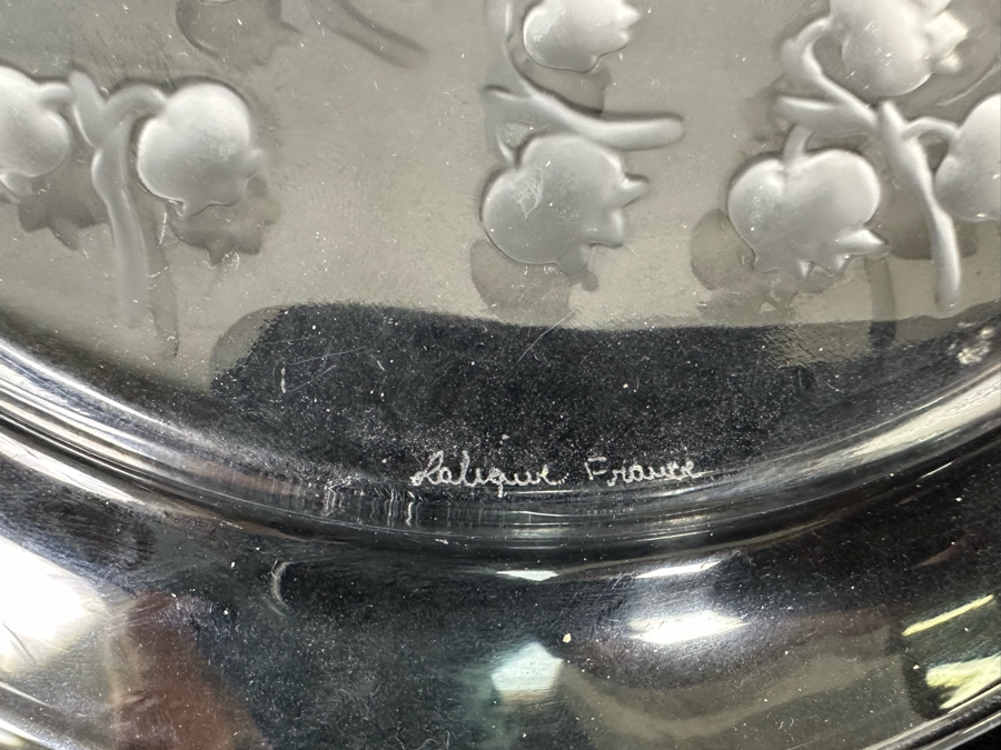Pair Of Signed Lalique France Etched Crystal Muguet (Lily Of The Valley) Plates 8.5R [Photo 7]