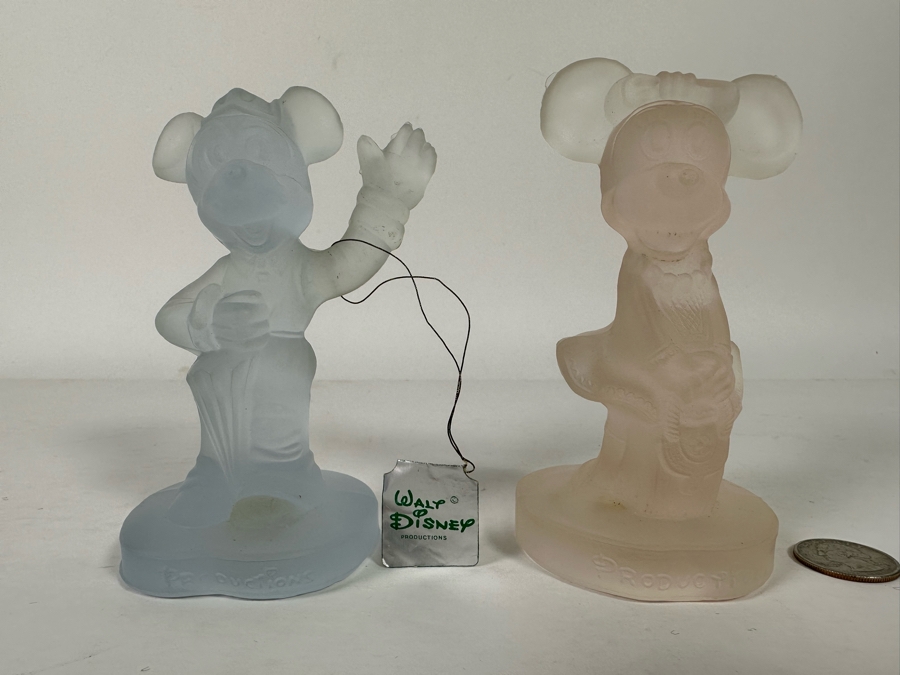 Pair Of Vintage Walt Disney Colored Lead Crystal Mickey Mouse And Minnie Mouse Figurines By OTCO Made In Italy One With Original Tags 5.5H [Photo 3]
