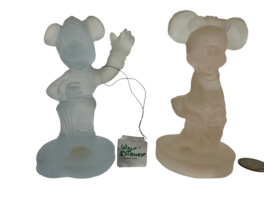 Pair Of Vintage Walt Disney Colored Lead Crystal Mickey Mouse And Minnie Mouse Figurines By OTCO Made In Italy One With Original Tags 5.5H