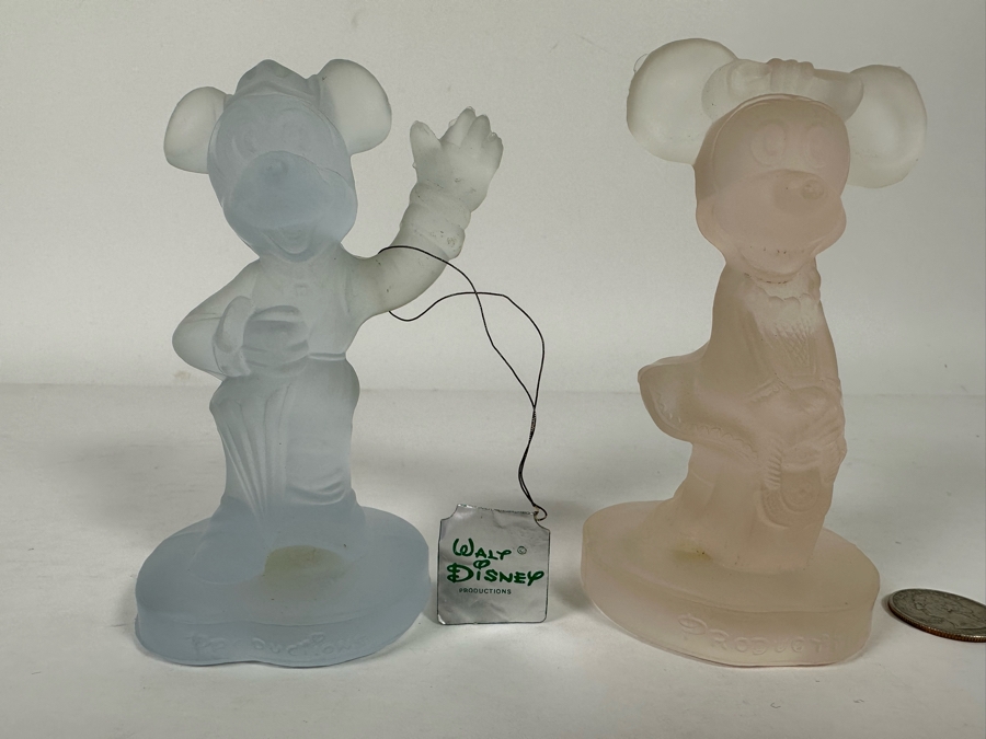 Pair Of Vintage Walt Disney Colored Lead Crystal Mickey Mouse And Minnie Mouse Figurines By OTCO Made In Italy One With Original Tags 5.5H [Photo 2]