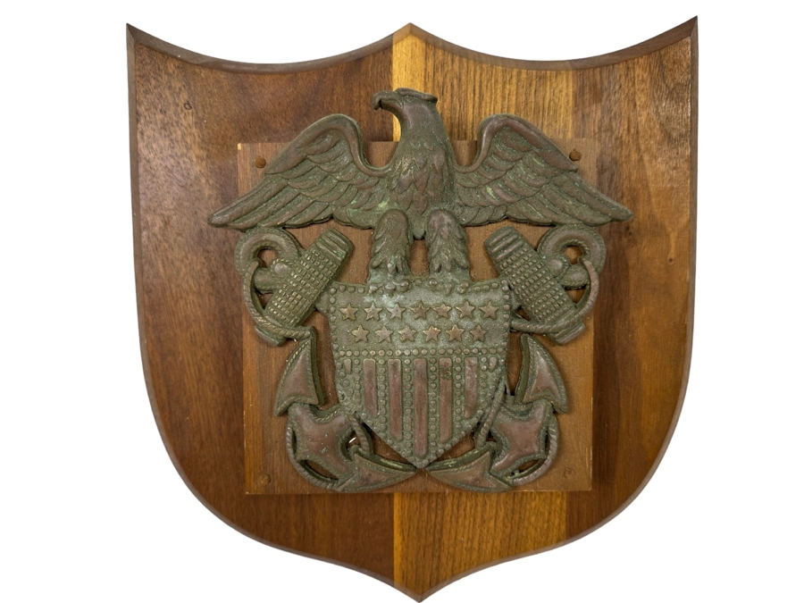 Vintage US Navy Officer's Bronze Eagle Crest Insignia Mounted On A Wooden Wall Plaque 11W X 2.5D X 12H [Photo 1]