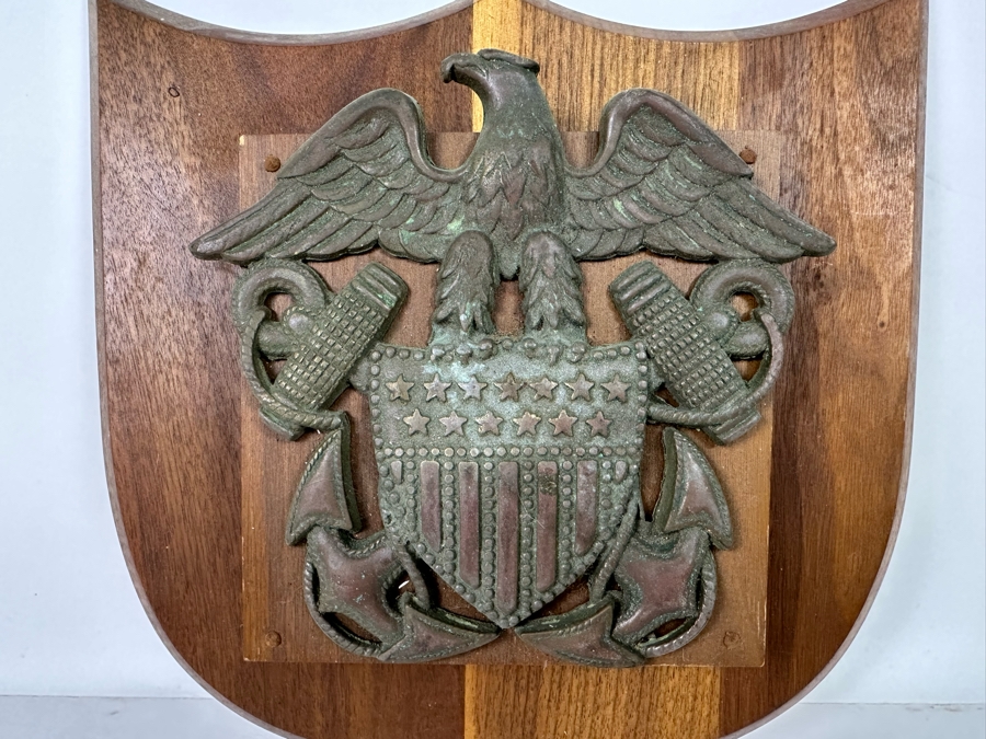 Vintage US Navy Officer's Bronze Eagle Crest Insignia Mounted On A Wooden Wall Plaque 11W X 2.5D X 12H [Photo 4]