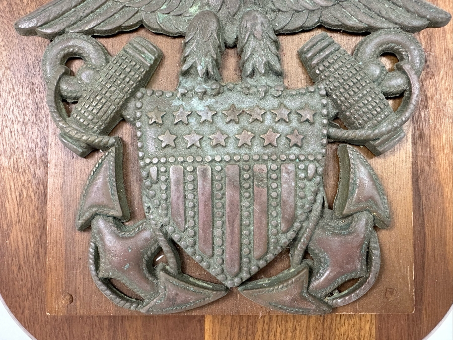 Vintage US Navy Officer's Bronze Eagle Crest Insignia Mounted On A Wooden Wall Plaque 11W X 2.5D X 12H [Photo 6]