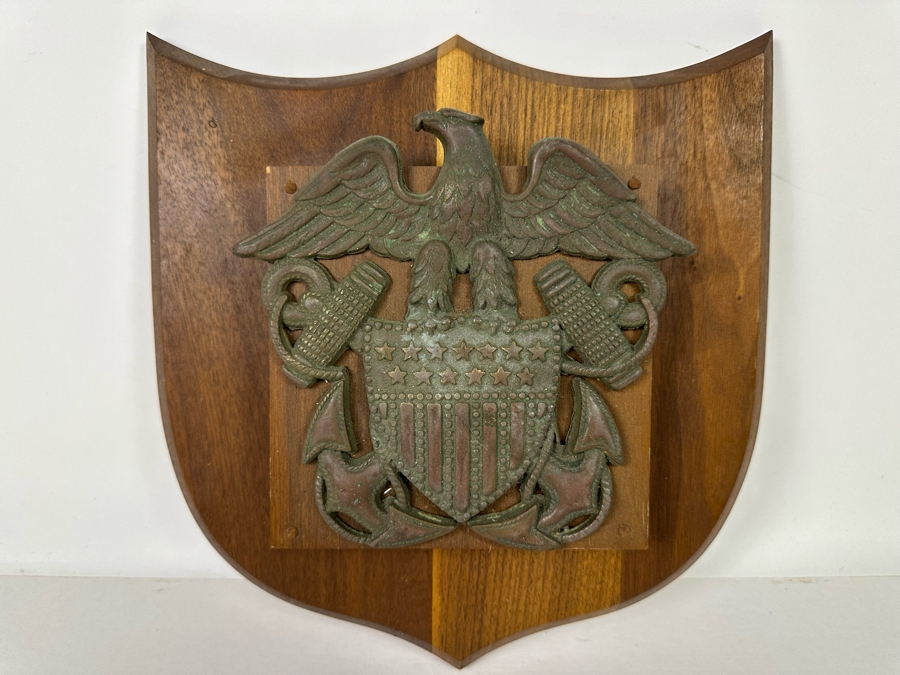 Vintage US Navy Officer's Bronze Eagle Crest Insignia Mounted On A Wooden Wall Plaque 11W X 2.5D X 12H [Photo 2]