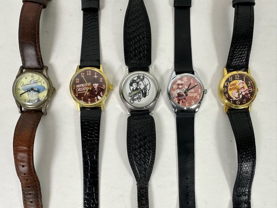 Collection Of Five Vintage Western Movie Star Actor Wrist Watches: Hopalong Cassidy, Lone Ranger, Gene Autry (Watch On Left Is A Limited Edition Gene Autry Watch) [Photo 3]