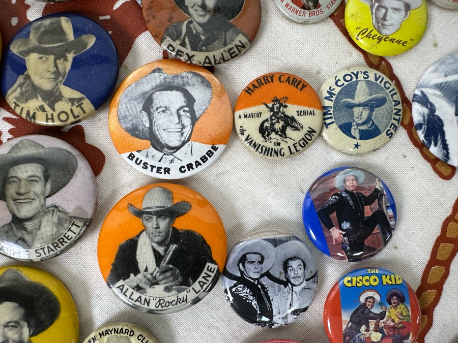 Huge Collection Of Vintage Collectible Western Movie Star Actor Cowboy Buttons, Roy Rogers Pocket Knife & Miniature Toy Pistols / Rifle Displayed In Nice Shawdowbox Display Case: Hoot Gibson, John Wayne, Gene Autry, Hopalong Cassidy 6X11 - See Photos [Photo 23]