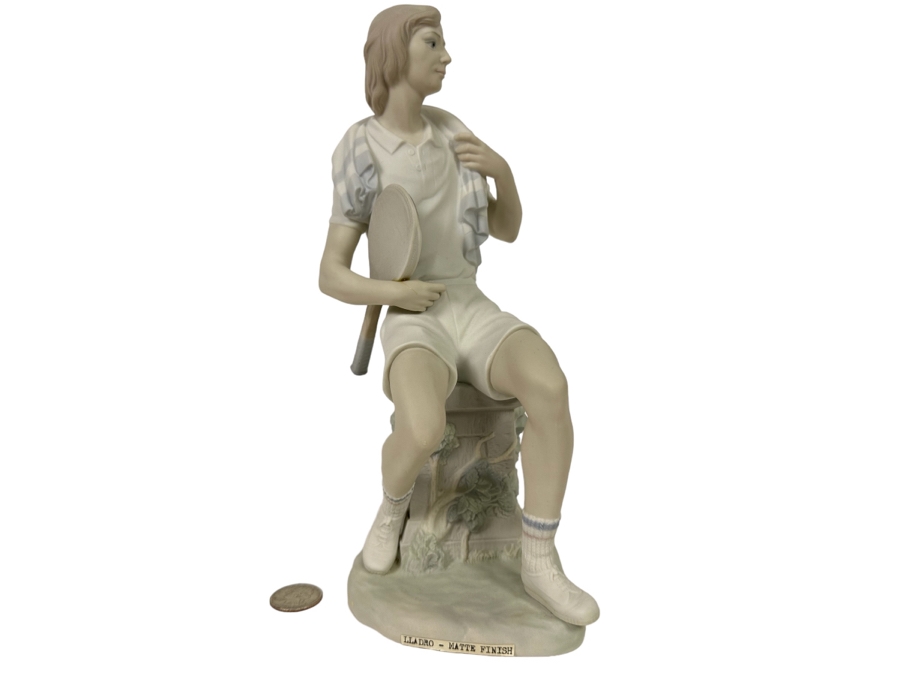 Vintage Lladro Matte Finish Male Tennis Player Figurine By Vincente Martinez 10.5H