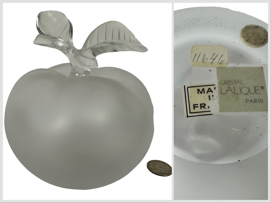 Beautiful Signed Lalique Frosted Crystal Grande Pomme Perfume Bottle 5W X 6H