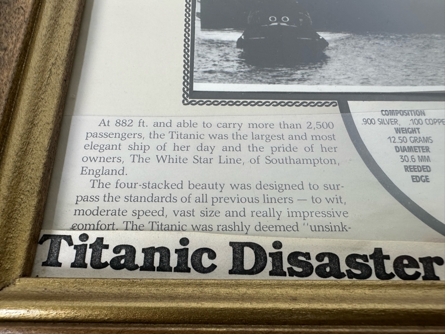 .900 Silver 1912 Barber Half Dollar Framed & Displayed Within S.S. Titanic Memorial 12 X 10 [Photo 6]