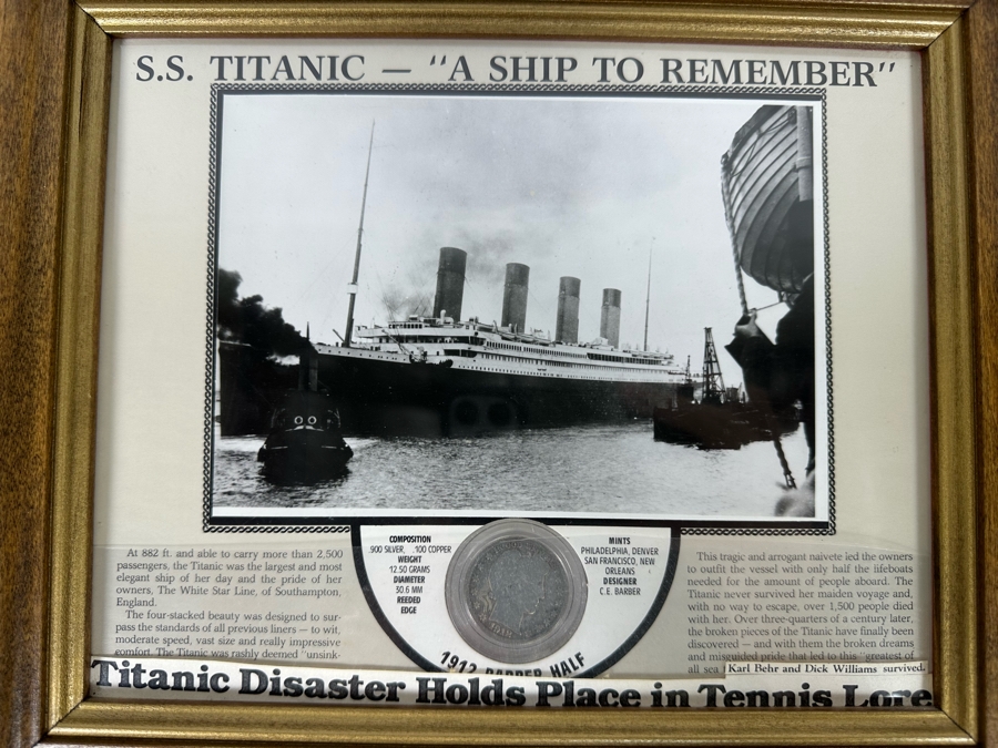 .900 Silver 1912 Barber Half Dollar Framed & Displayed Within S.S. Titanic Memorial 12 X 10 [Photo 3]