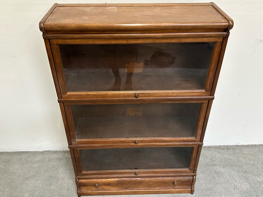 Vintage Wooden Lawyer's Bookcase With Unreadable Manufacturer's Tags 34W X 12D X 51H [Photo 5]