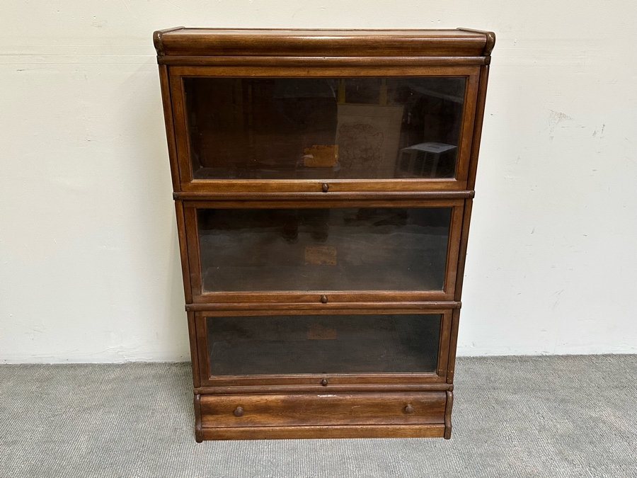 Vintage Wooden Lawyer's Bookcase With Unreadable Manufacturer's Tags 34W X 12D X 51H [Photo 3]