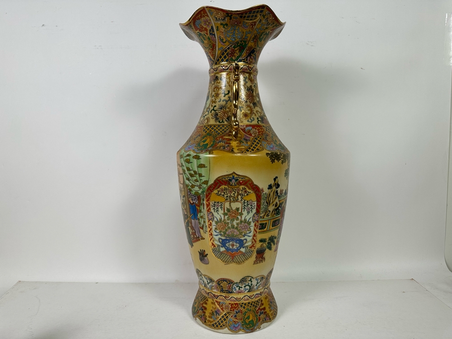 Chinese Hand Painted Large Satsuma Style Vase 12H [Photo 11]