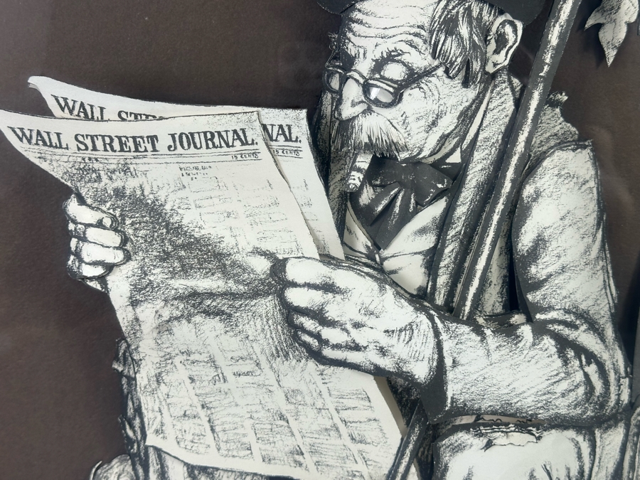 Vue D' Optique Multi-Dimensional Artwork By Annette Appel Shadowbox Framed Of Old Man Reading The Wall Street Journal 25W X 3.5D X 31.5H [Photo 4]