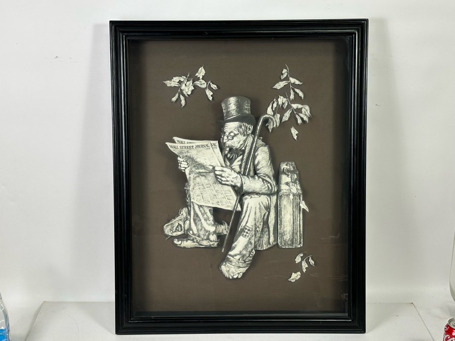 Vue D' Optique Multi-Dimensional Artwork By Annette Appel Shadowbox Framed Of Old Man Reading The Wall Street Journal 25W X 3.5D X 31.5H [Photo 2]