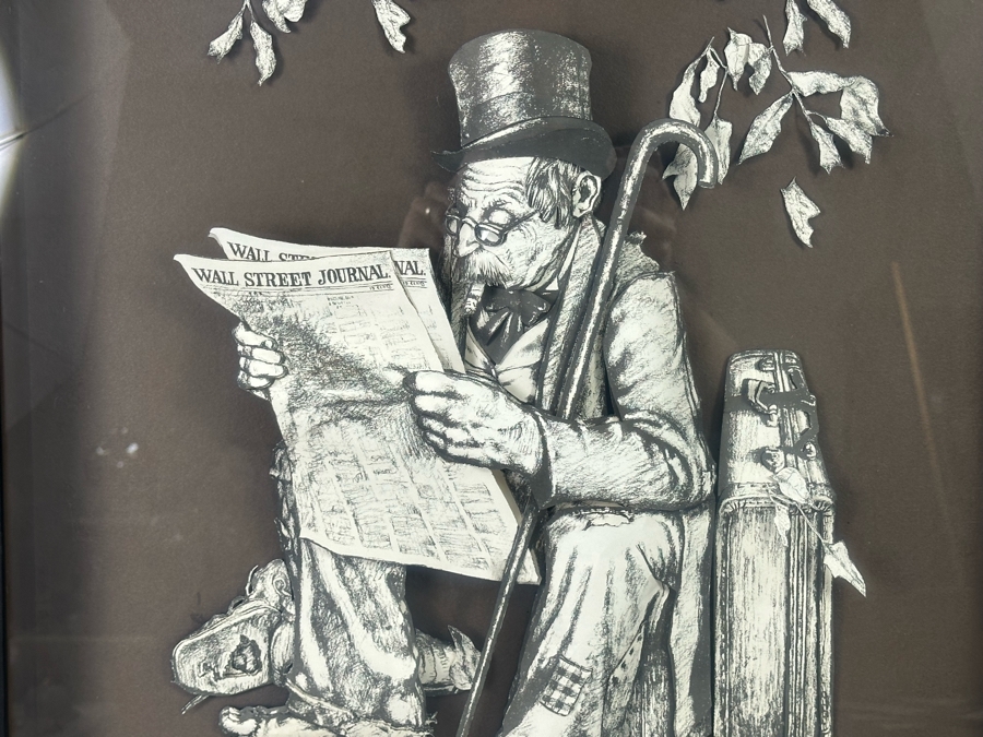 Vue D' Optique Multi-Dimensional Artwork By Annette Appel Shadowbox Framed Of Old Man Reading The Wall Street Journal 25W X 3.5D X 31.5H [Photo 5]