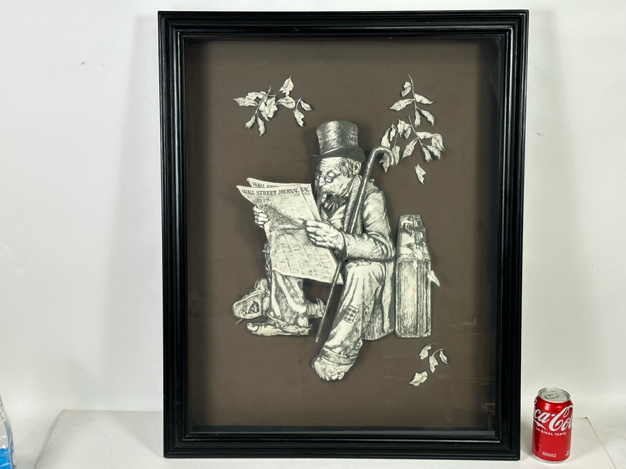 Vue D' Optique Multi-Dimensional Artwork By Annette Appel Shadowbox Framed Of Old Man Reading The Wall Street Journal 25W X 3.5D X 31.5H [Photo 3]
