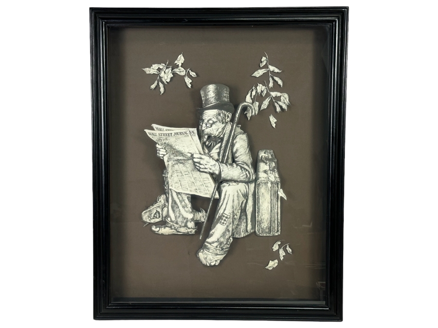Vue D' Optique Multi-Dimensional Artwork By Annette Appel Shadowbox Framed Of Old Man Reading The Wall Street Journal 25W X 3.5D X 31.5H [Photo 1]