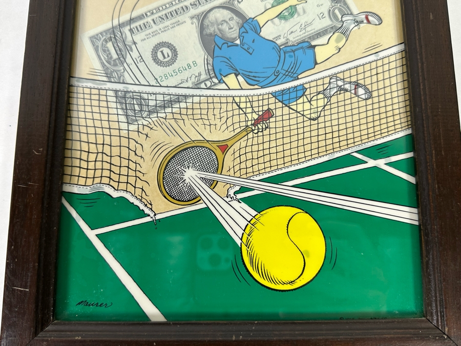 Vintage 1975 Pop Art 'Great Shot By George' Artwork By Artist Maurer / Dollart Co With One Dollar Bill Framed 9.5 X 11.5 [Photo 5]