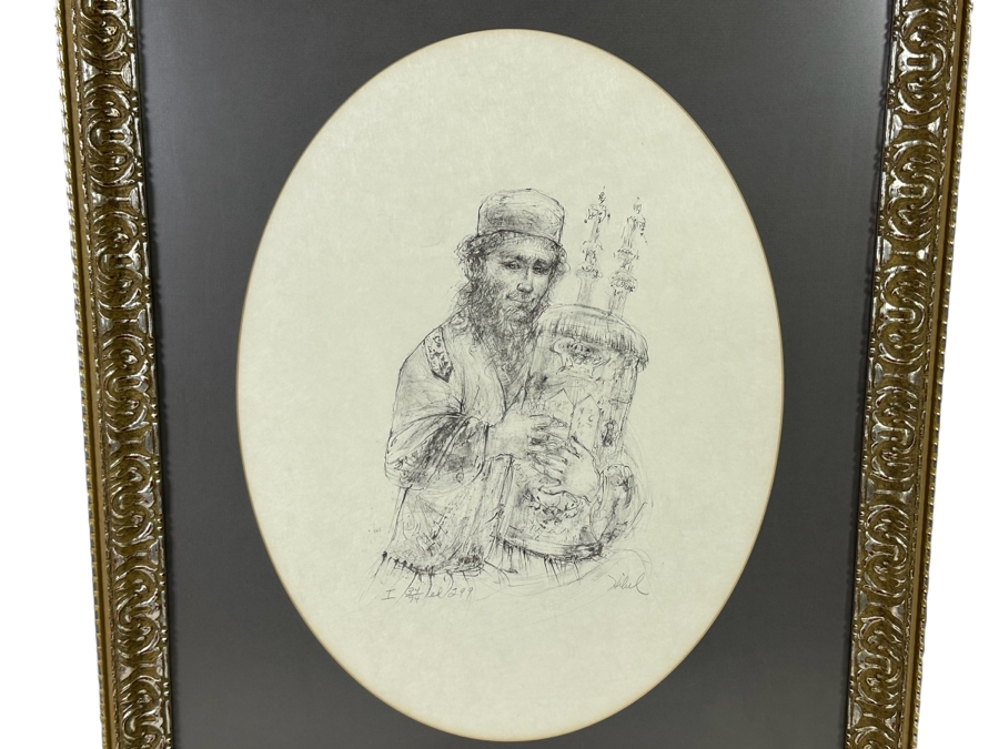 Edna Hibel (1917-2014) Hand Signed Limited Edition Lithgraph 'Jerusalem Rabbi' Numbered 34 Of 74 15.5 X 20.5 Framed 24 X 30.5 [Photo 1]