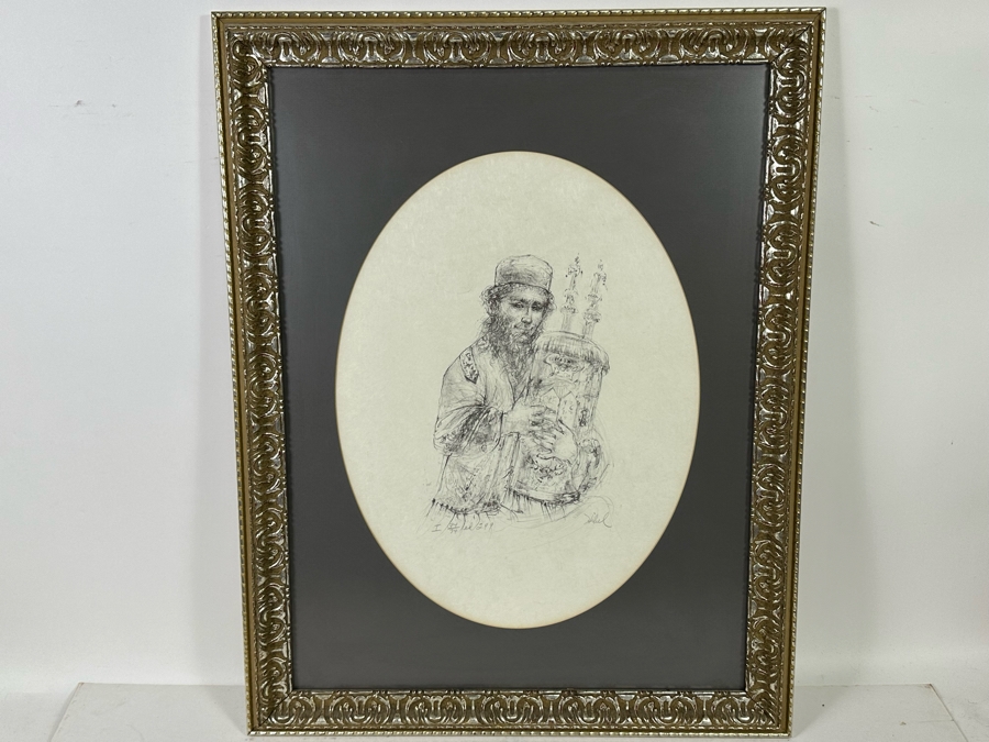 Edna Hibel (1917-2014) Hand Signed Limited Edition Lithgraph 'Jerusalem Rabbi' Numbered 34 Of 74 15.5 X 20.5 Framed 24 X 30.5 [Photo 2]