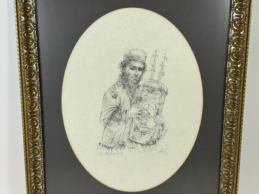 Edna Hibel (1917-2014) Hand Signed Limited Edition Lithgraph 'Jerusalem Rabbi' Numbered 34 Of 74 15.5 X 20.5 Framed 24 X 30.5 [Photo 3]