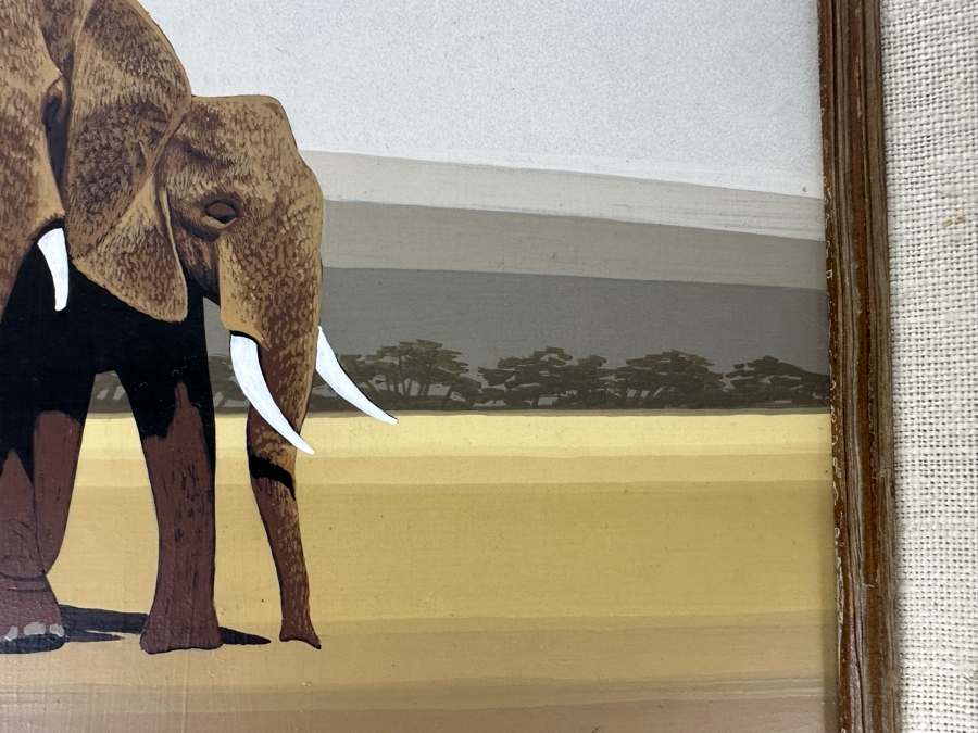 Original Larry Jacobsen Original Oil Painting On Board Of Elephant Herd 10 X 8 Framed 14 X 12 1977 [Photo 7]