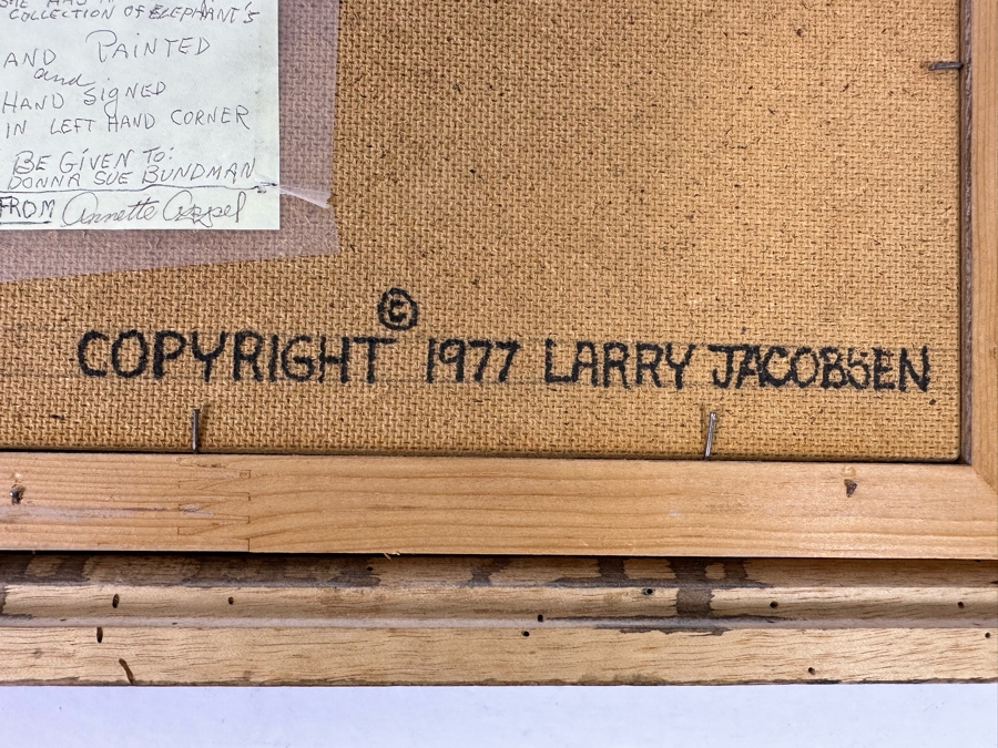 Original Larry Jacobsen Original Oil Painting On Board Of Elephant Herd 10 X 8 Framed 14 X 12 1977 [Photo 10]