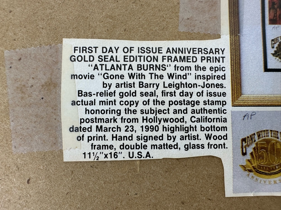 Signed Limited Edition First Day Cover Of The Movie Gone With The Wind 50th Year Anniversary 1990 Framed 12 X 17 [Photo 11]