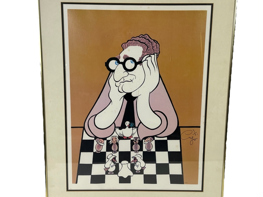 Xavier Cugat (1900-1990, Spain) Hand Signed Limited Edition Print Henry Kissinger On A Chess Board Playing Political Chess Numbered 4 Of 200 1975 19 X 25.5 Framed 25 X 32 [Photo 1]