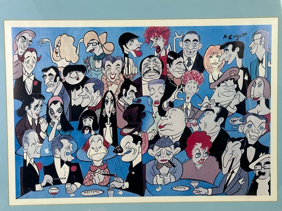 Xavier Cugat (1900-1990, Spain) Hand Signed Artist Proof A/P Print Dinner At Melvyn's Restaurant In Palm Springs Featuring Dozens Of Hollywood Celebrities 31 X 21 Framed 38 X 28.5 [Photo 26]