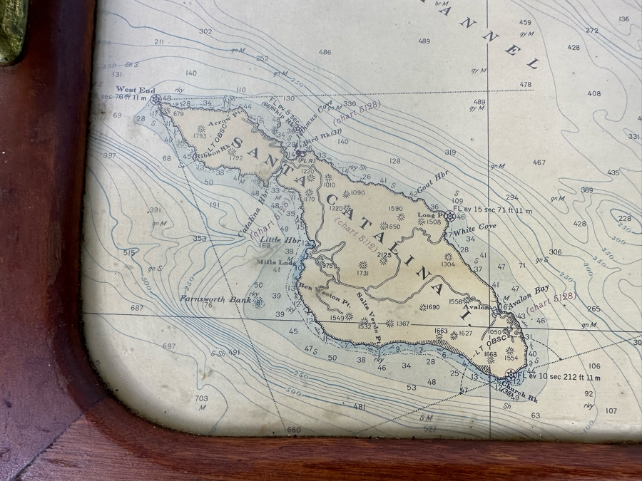 Vintage Teak Nautical Themed Tray With Ocean Depth Chart 22 X 14 [Photo 5]