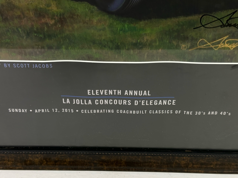 Hand Signed Scott Jacobs Poster Titled 'Elegance Rolls In' Featuring Rolls Royce Car With View Of La Jolla From The Eleventh Annual La Jolla Concours D'Elegance April 12, 2015 22.5 X 36 Framed 27 X 39.5 [Photo 9]