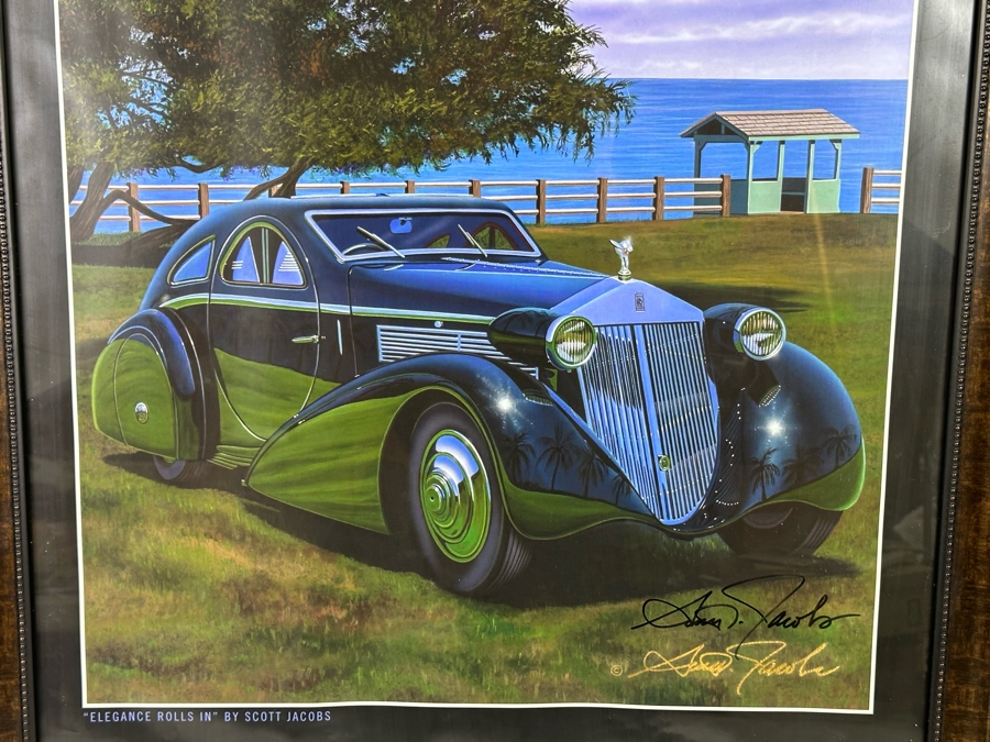 Hand Signed Scott Jacobs Poster Titled 'Elegance Rolls In' Featuring Rolls Royce Car With View Of La Jolla From The Eleventh Annual La Jolla Concours D'Elegance April 12, 2015 22.5 X 36 Framed 27 X 39.5 [Photo 7]