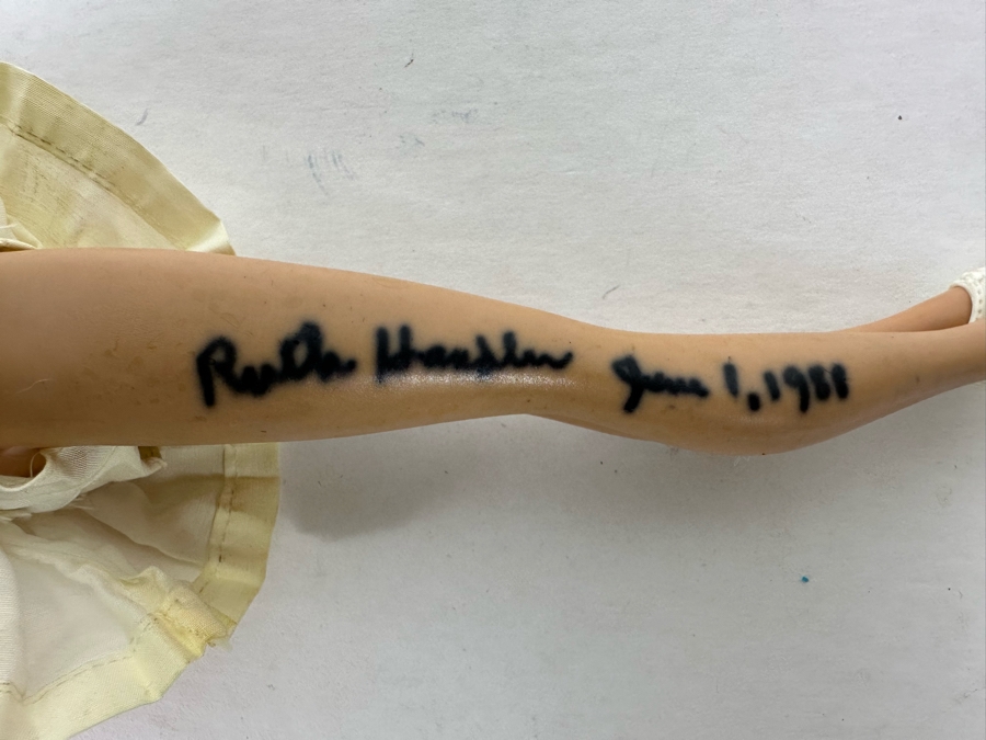 Hand Signed By Ruth Handler (Inventor Of Barbie / Co-Founder Of Mattel) Vintage Mattel Barbie Doll Signed By Ruth Handler Along Leg [Photo 15]