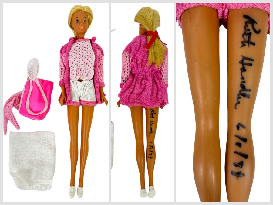 Hand Signed By Ruth Handler (Inventor Of Barbie / Co-Founder Of Mattel) Vintage Mattel Barbie Doll Signed By Ruth Handler Along Leg