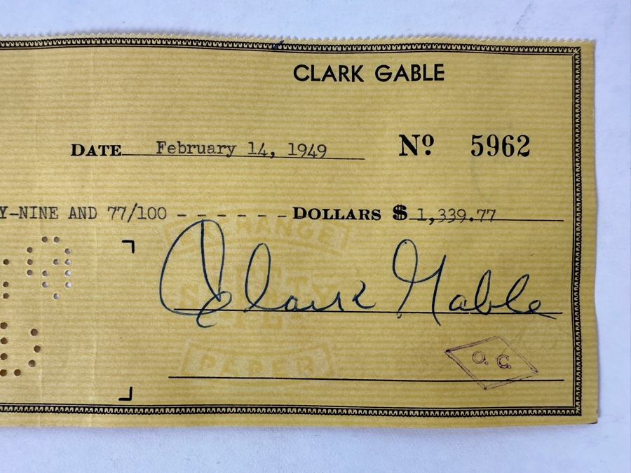 Hand Signed Clark Gable Check 8.5 X 3.25 Dated February 14, 1949 Purchased In 1981 From Autograph Dealer Conway Barker In Dallas, TX [Photo 6]