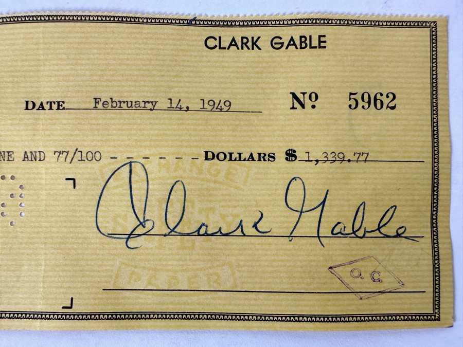 Hand Signed Clark Gable Check 8.5 X 3.25 Dated February 14, 1949 Purchased In 1981 From Autograph Dealer Conway Barker In Dallas, TX [Photo 7]