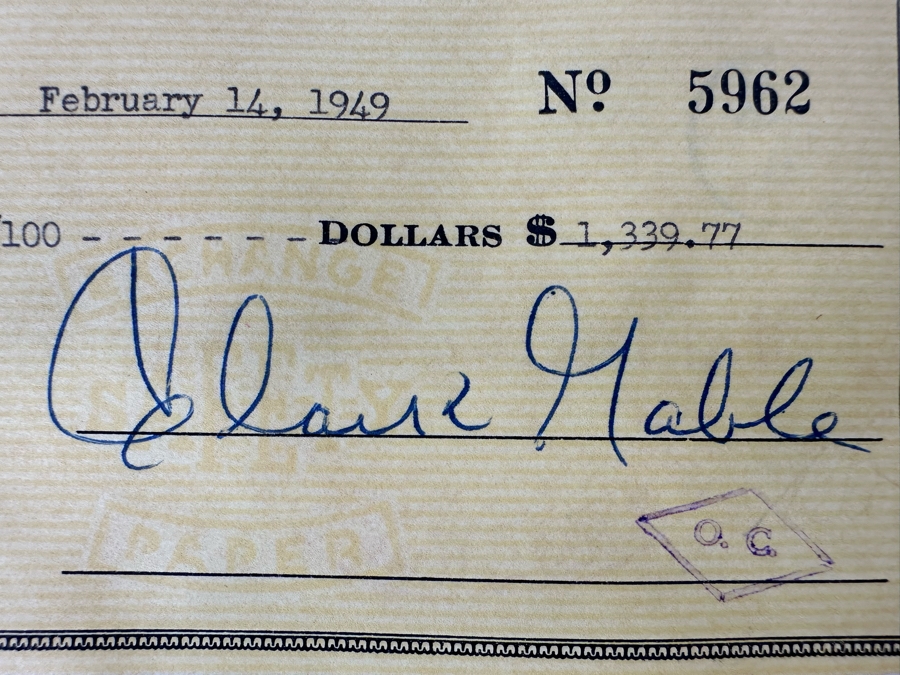 Hand Signed Clark Gable Check 8.5 X 3.25 Dated February 14, 1949 Purchased In 1981 From Autograph Dealer Conway Barker In Dallas, TX [Photo 8]