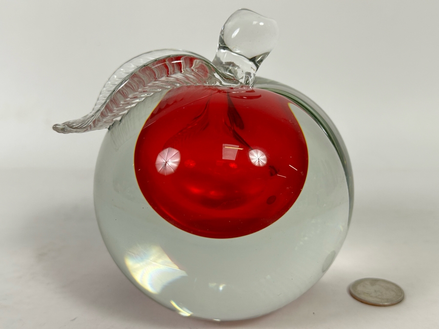 Signed Alfredo Barbini Murano For Oggetti Signed Art Glass Apple Paperweight [Photo 10]